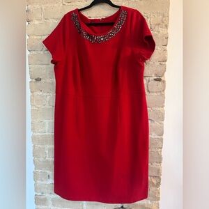 Talbots Red Dress with Embellished Neckline
